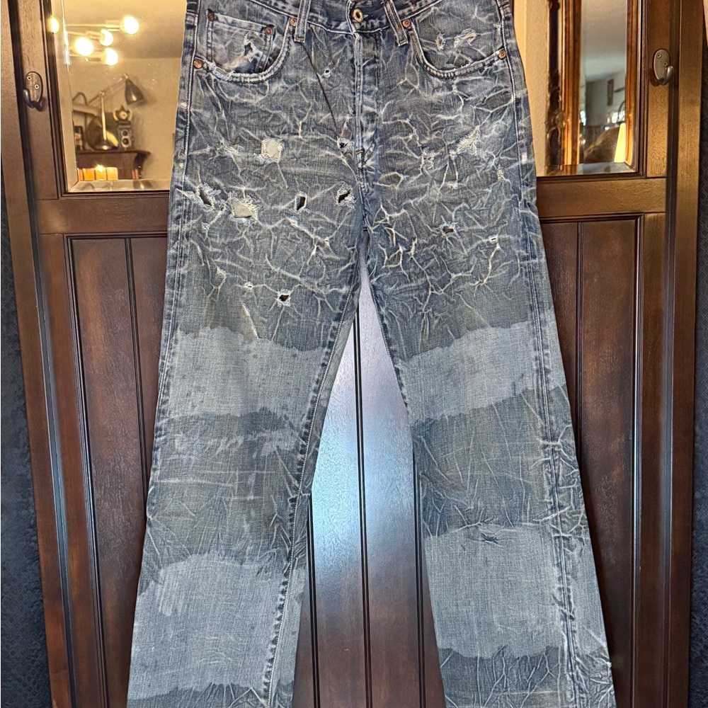 Guess Distressed Black and Gray Jeans. 
Very Y2K!